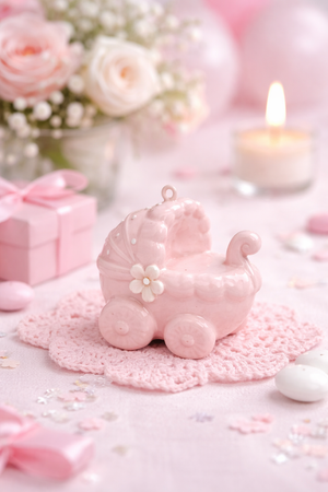 Bomboniera Ciondolo Carrozzina in Porcellana Rosa Oggetti Cerimonie Ilary Queen Personalizzanili