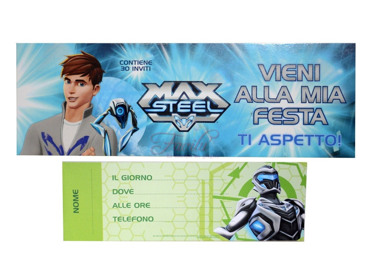 Inviti Festa Biglietti Max Steel da Pz. 30 Cm. 24x8x0,50 - 154900felpa