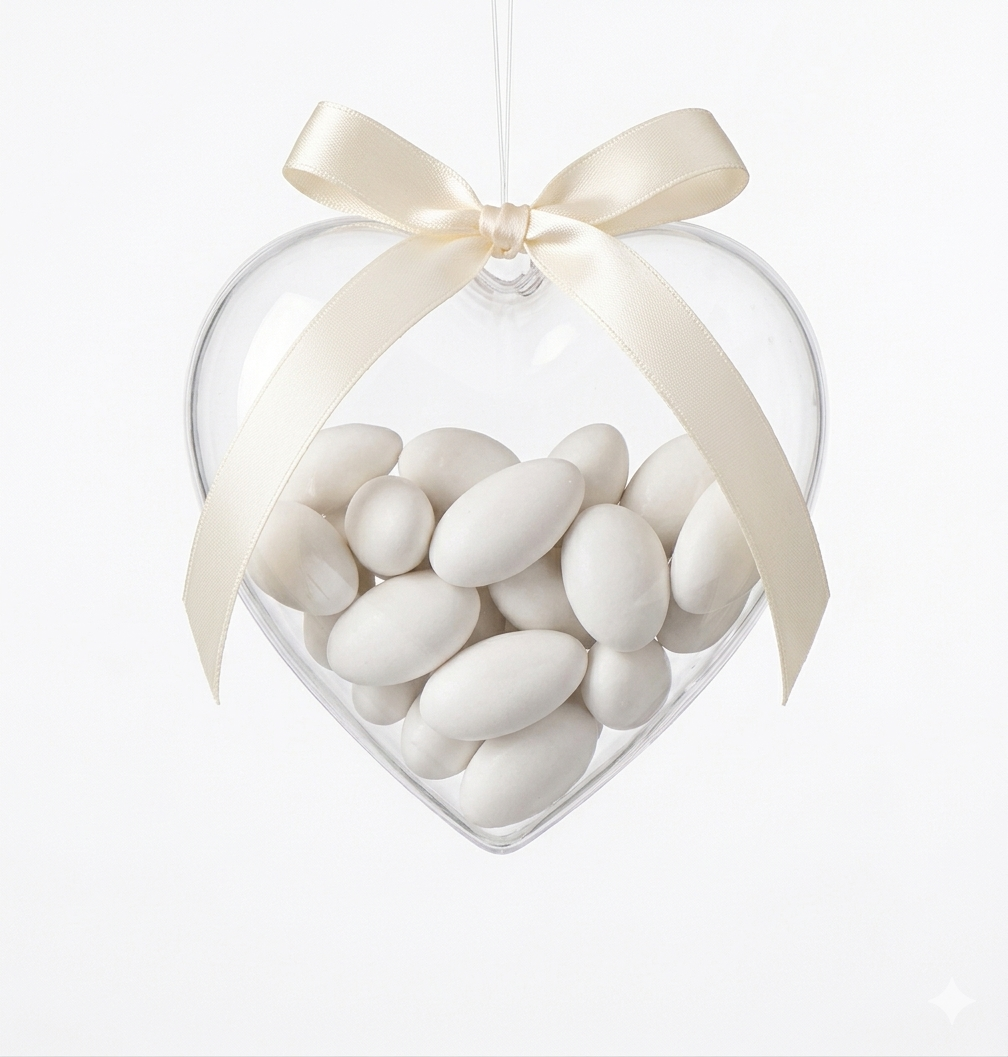 Bomboniere DISNEY Scatolina in Plastica Trasparente a Cuore Cm. 6x6x3.5