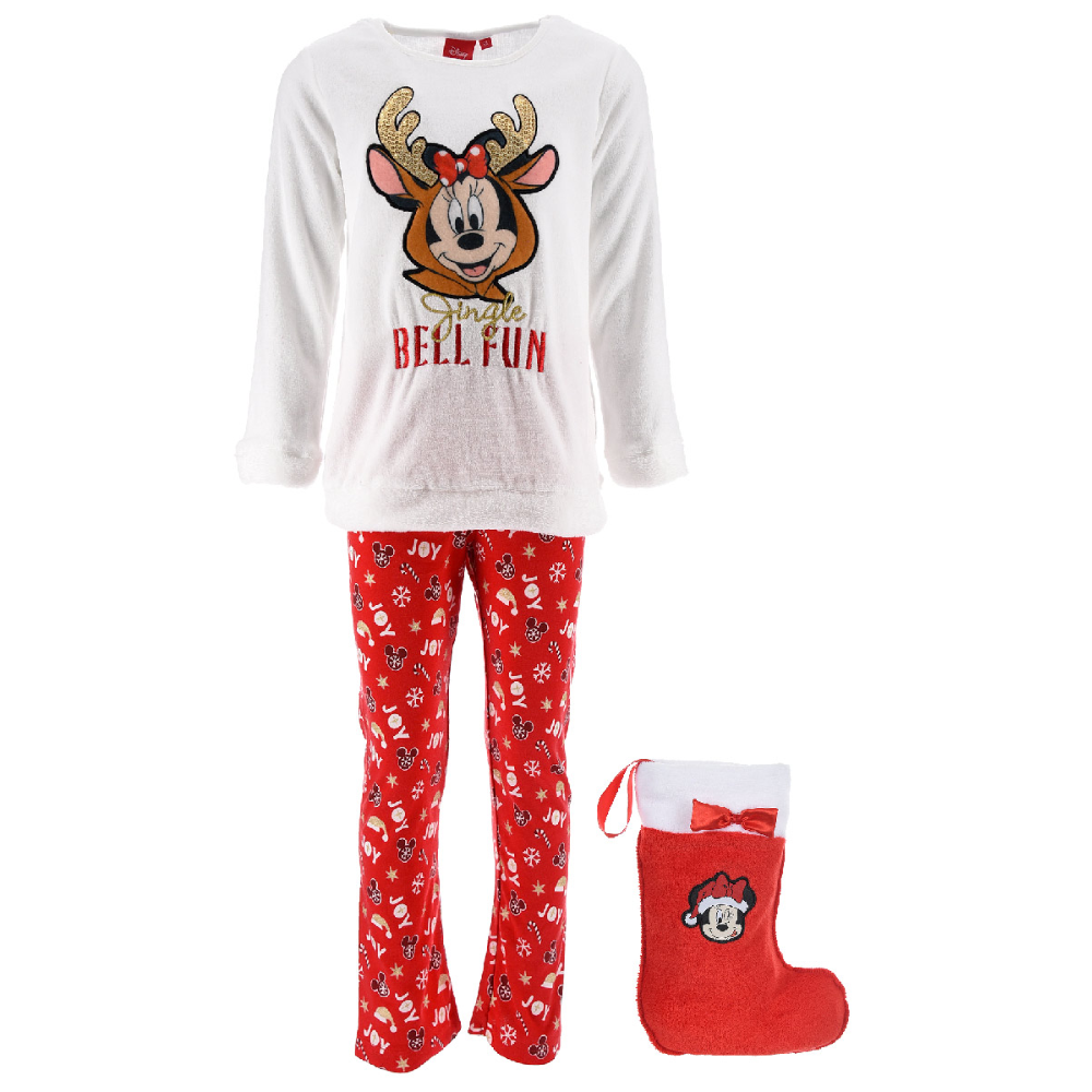 Pigiama Natalizio Minnie Mouse DISNEY + Calza Befana in Confezione - Hu2017bianco