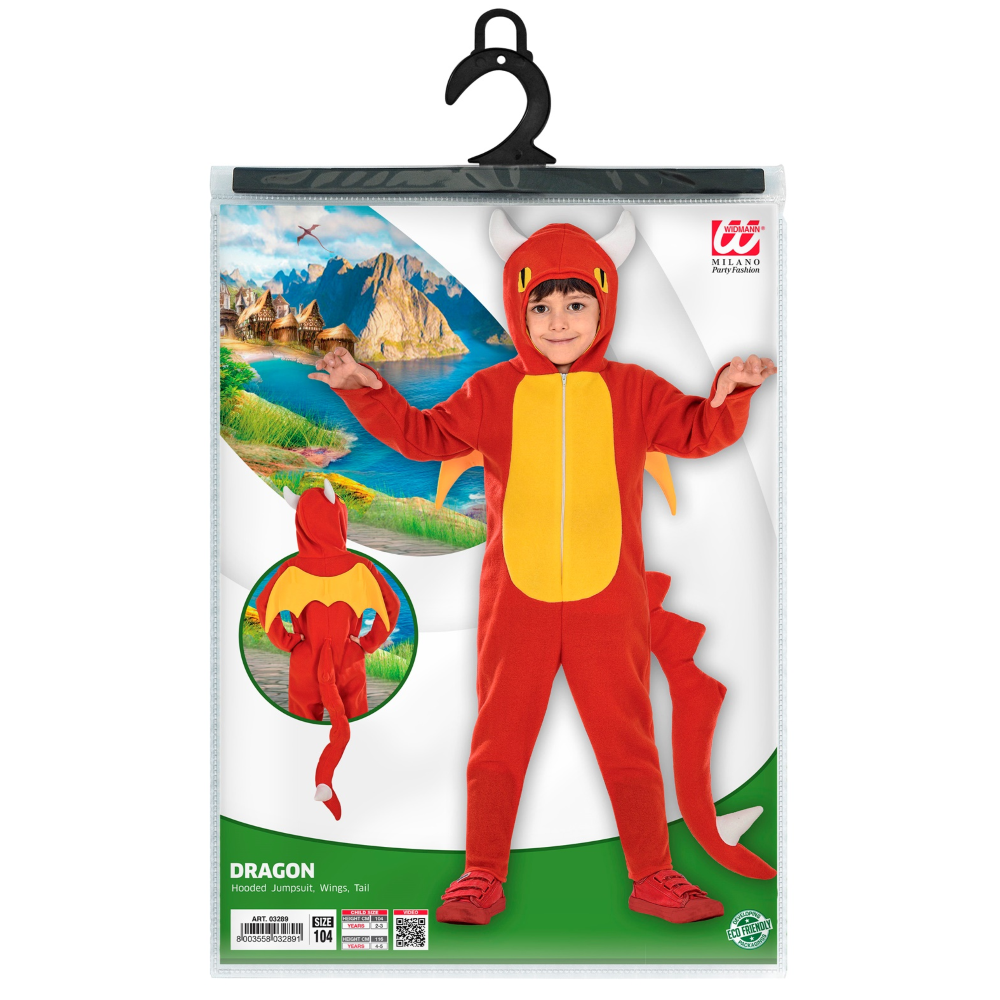 Costume Carnevale Drago Tuta Coda Ali Bambino Abito Travestimento - 0328