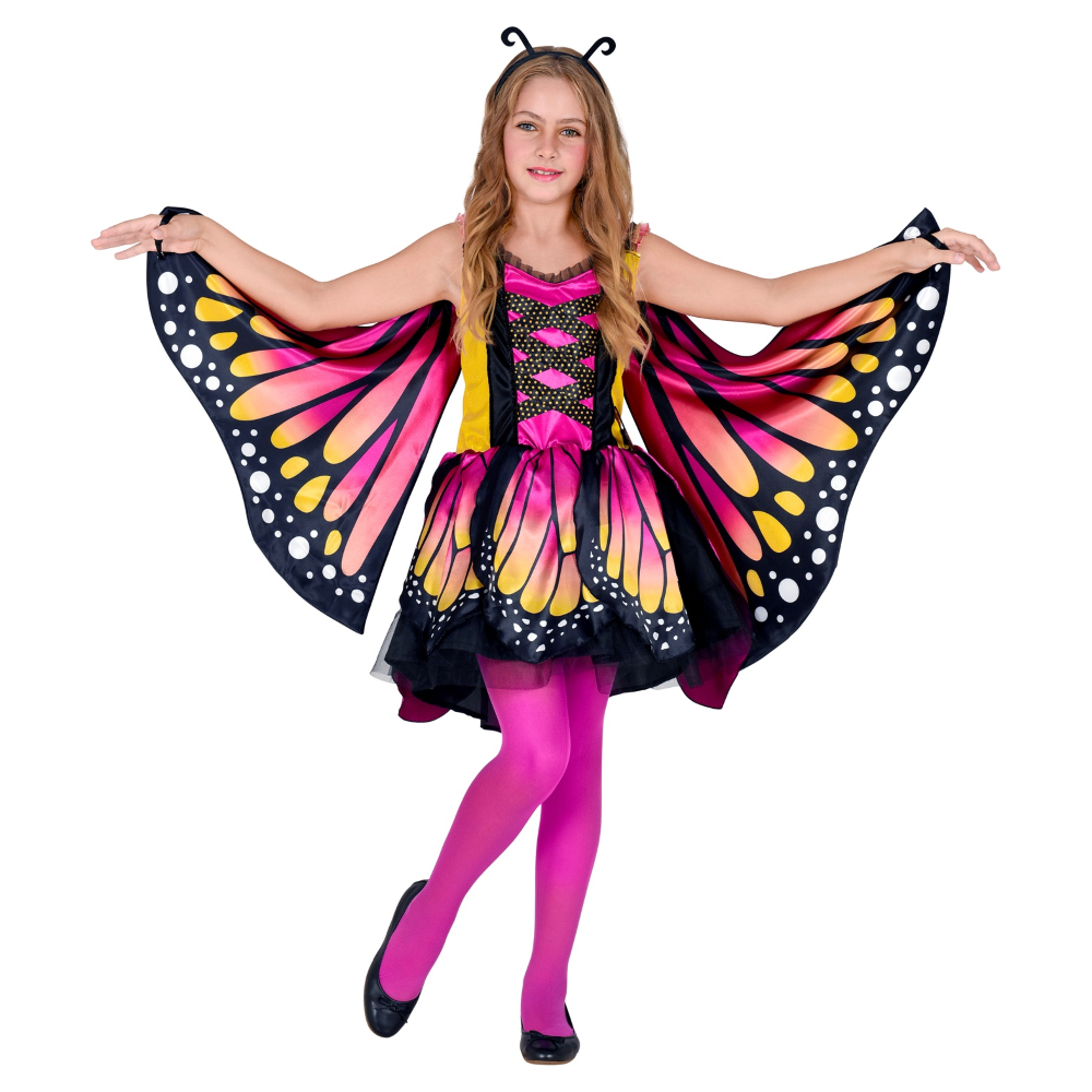 Costume Carnevale Farfalla Vestito Ali Antenne Bambina Abito Travestimento - 1086
