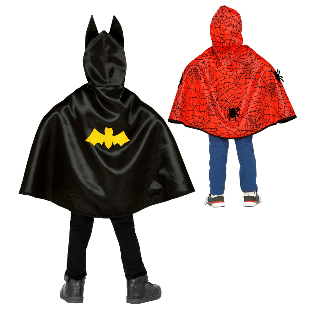 Costume Carnevale Super Eroe Mantello con Cappuccio Reversibile Bambino Abito Travestimento - 1066
