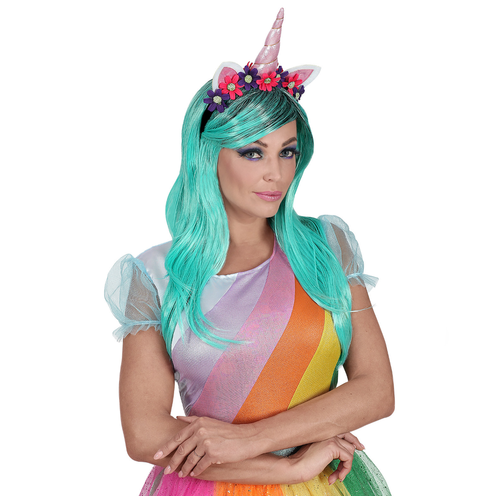 Parrucca e Cerchietto Unicorno Fantasy Accessori per Abito Vestito Travestimento Carnevale - 46942