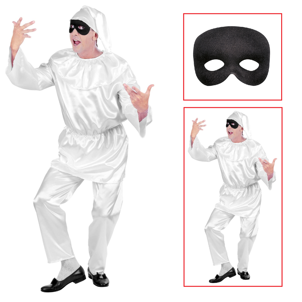 Vestito Carnevale + Accessori Pulcinella Costume Maschera Travestimento (s)