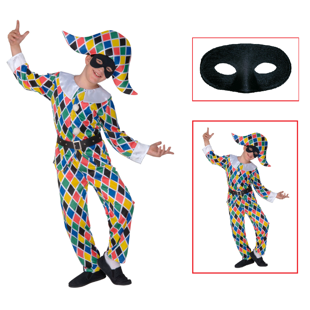 Vestito Carnevale + Accessori Arlecchino Costume Maschera Travestimento (4/5 Anni)