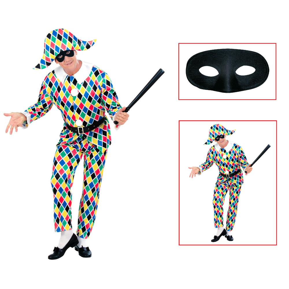 Vestito Carnevale + Accessori Arlecchino Costume Maschera Travestimento (s)