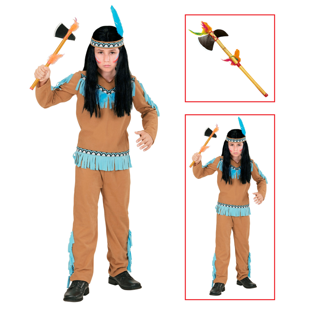 Vestito Carnevale + Accessori Indiano Costume Ascia Travestimento (3 Anni)