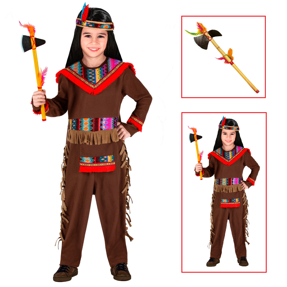 Vestito Carnevale + Accessori Indiano Costume Ascia Travestimento (4/5 Anni)