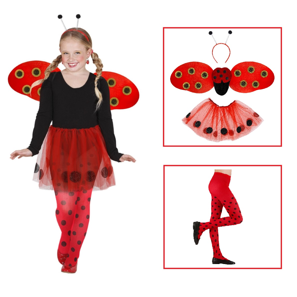Set Travestimento + Accessori Coccinella Tutu Ali Antenne Caze Costume Carnevale (4/6 Anni)