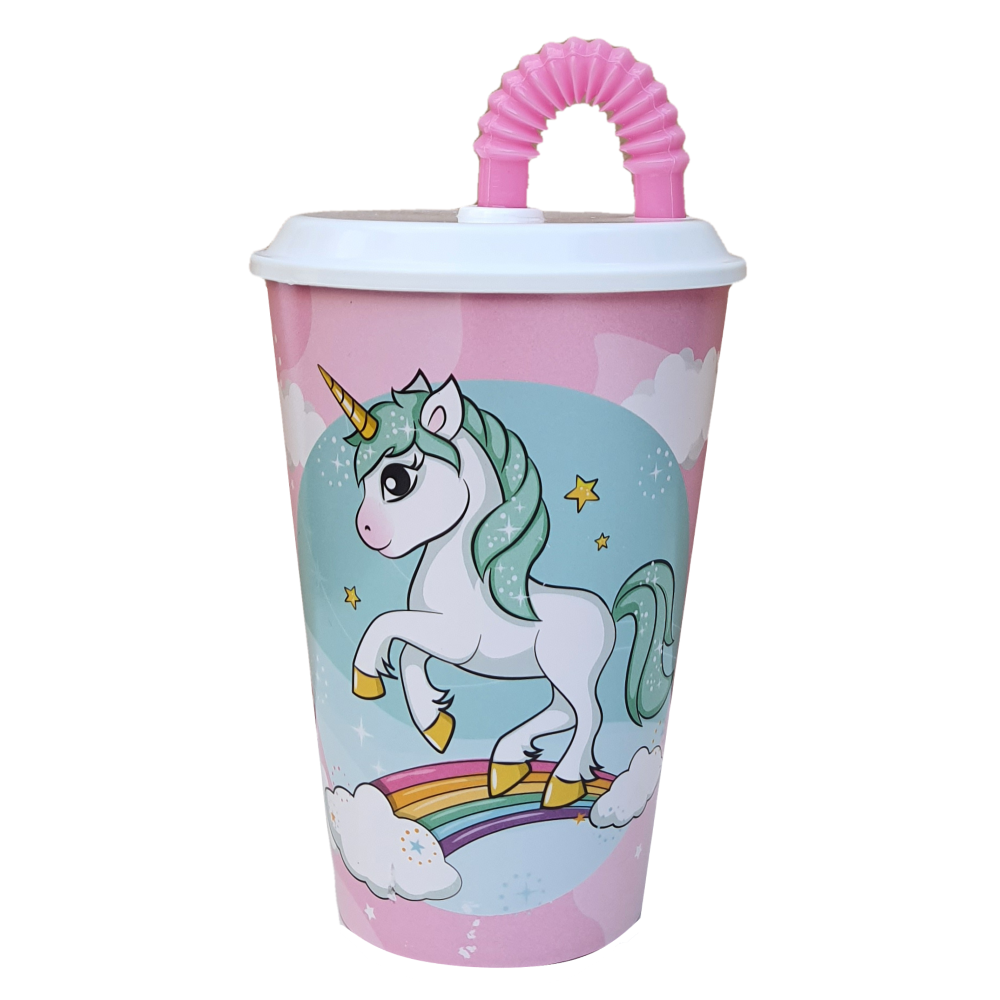 Bicchiere con Cannuccia Unicorno Semirigida Ml.430 - St08041