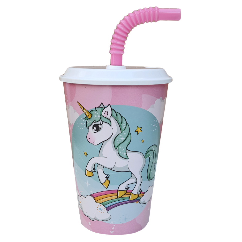 Bicchiere con Cannuccia Unicorno Semirigida Ml.430 - St08041