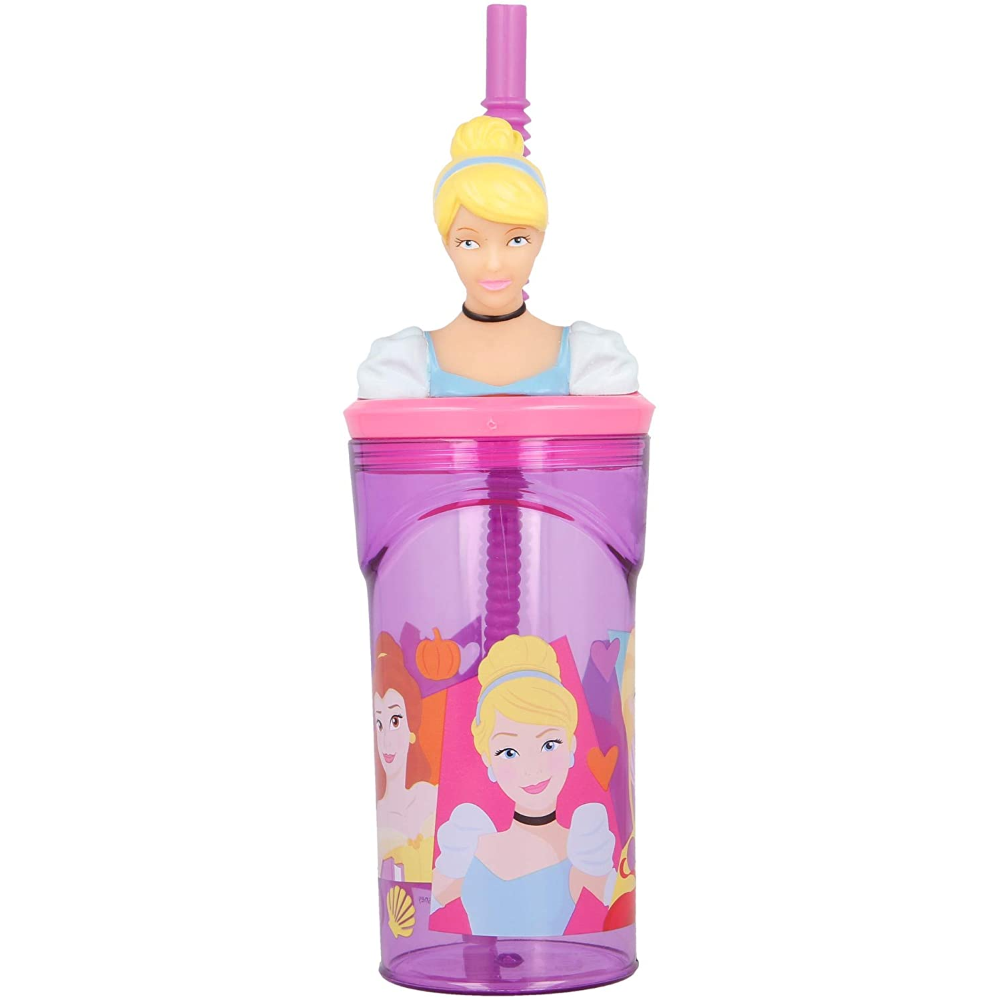 Bicchiere con Cannuccia Ripiegabile Principesse DISNEY Personaggio 3d Cenerentola Bpa Free 360 Ml - St51266