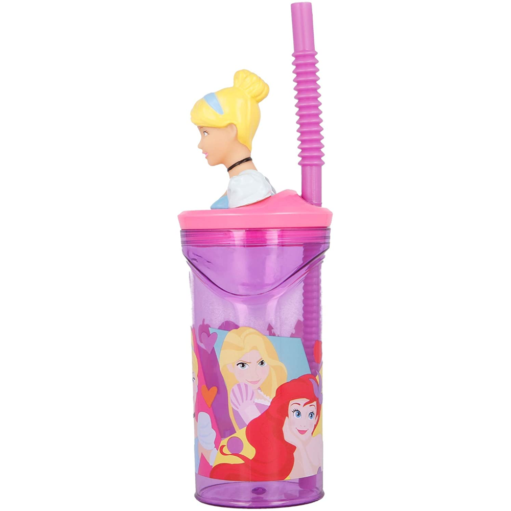 Bicchiere con Cannuccia Ripiegabile Principesse DISNEY Personaggio 3d Cenerentola Bpa Free 360 Ml - St51266