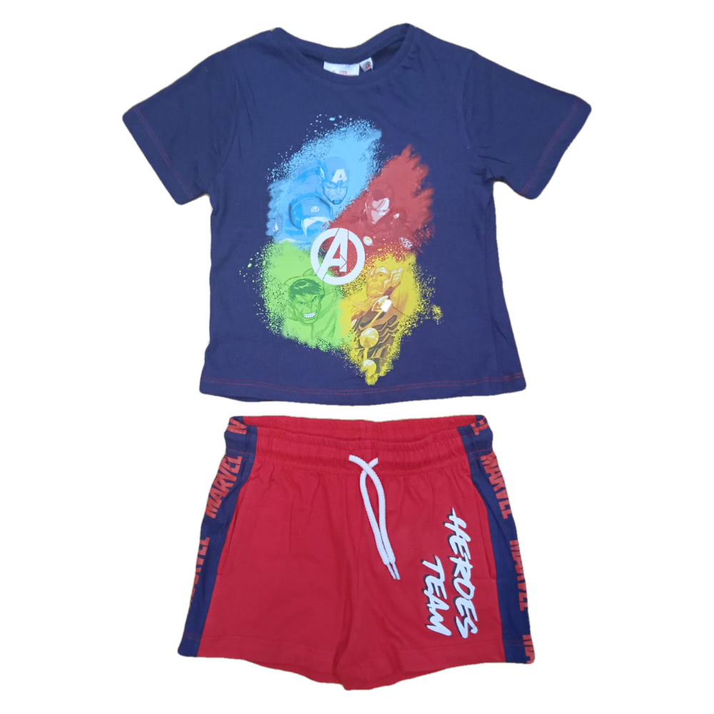 Completo Estivo Avengers MARVEL Short + T-Shirt Bambino Sun City 4/10 Anni - Ev1085blu