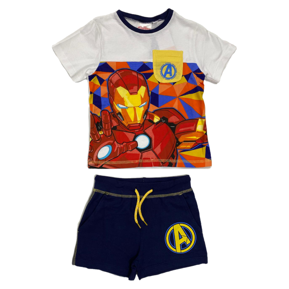 Completo Estivo Avengers MARVEL Capitan America Short + T-Shirt Bambino Sun City 4/10 Anni - Ev1068blu