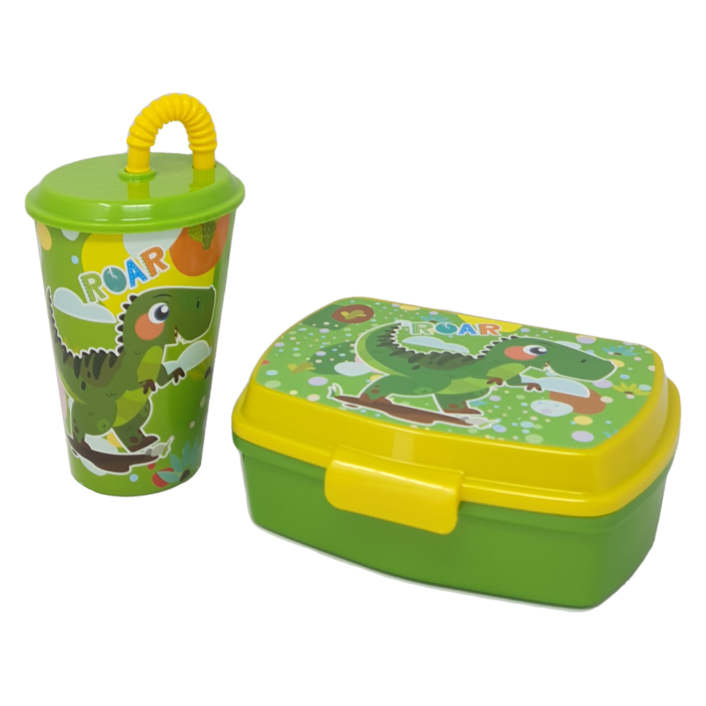 Set Dinosauri Bicchiere con Cannuccia + Portamerenda Bpa Free - Din22/2pz