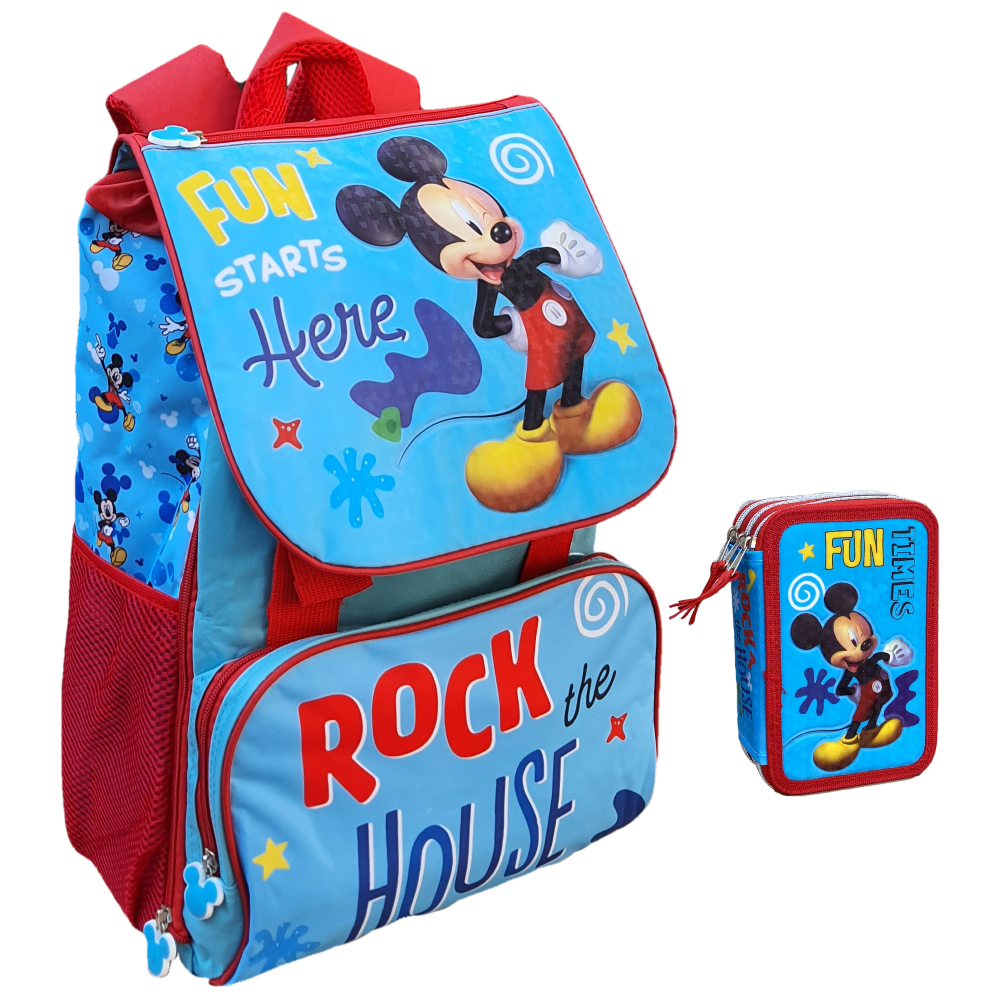 Zaino + Astuccio 3 Zip Mickey Mouse DISNEY Topolino Estensibile Scuola Elementare Colori Giotto