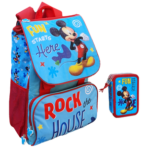 Zaino + Astuccio 3 Zip Mickey Mouse DISNEY Topolino Estensibile Scuola Elementare Colori Giotto