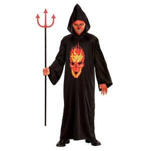 Vestito Carnevale + Accessori Skeleton Devil Teschio Tunica Tridente Dorato Travestimento Halloween 8/10 Anni - 0033+24221