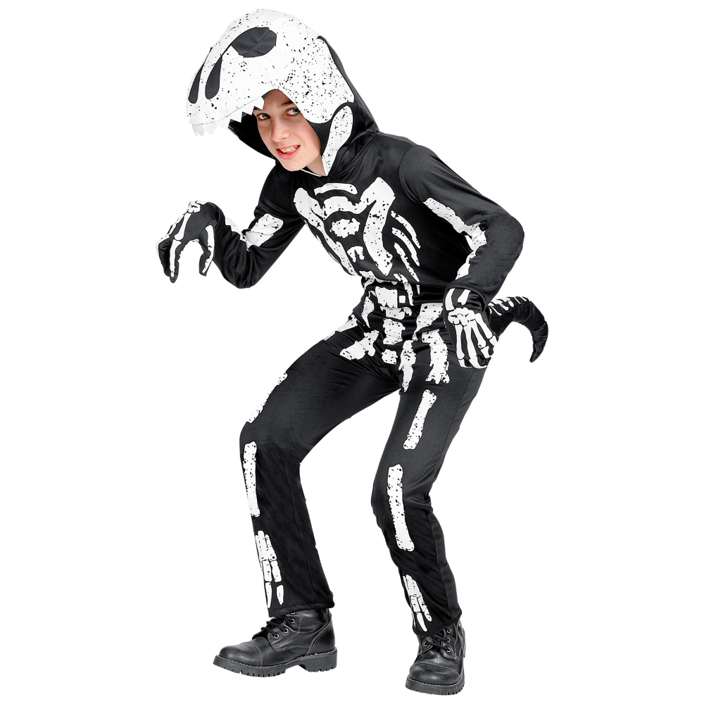 Costume Carnevale + Accessori Scheletro T-Rex Costume Guanti Travestimento Halloween Bambino 11/13 Anni - 0190+34275