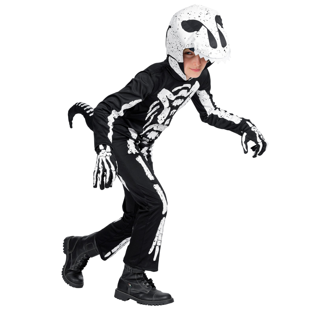 Costume Vestito Abito Travestimento Carnevale Halloween Scheletro T-Rex Bambino - 0190