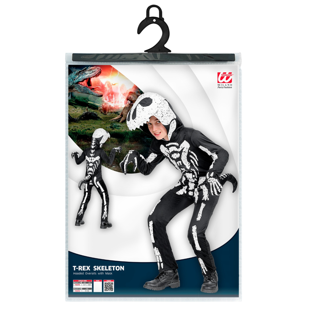 Costume Carnevale + Accessori Scheletro T-Rex Costume Guanti Travestimento Halloween Bambino 4/7 Anni - 0190+34275