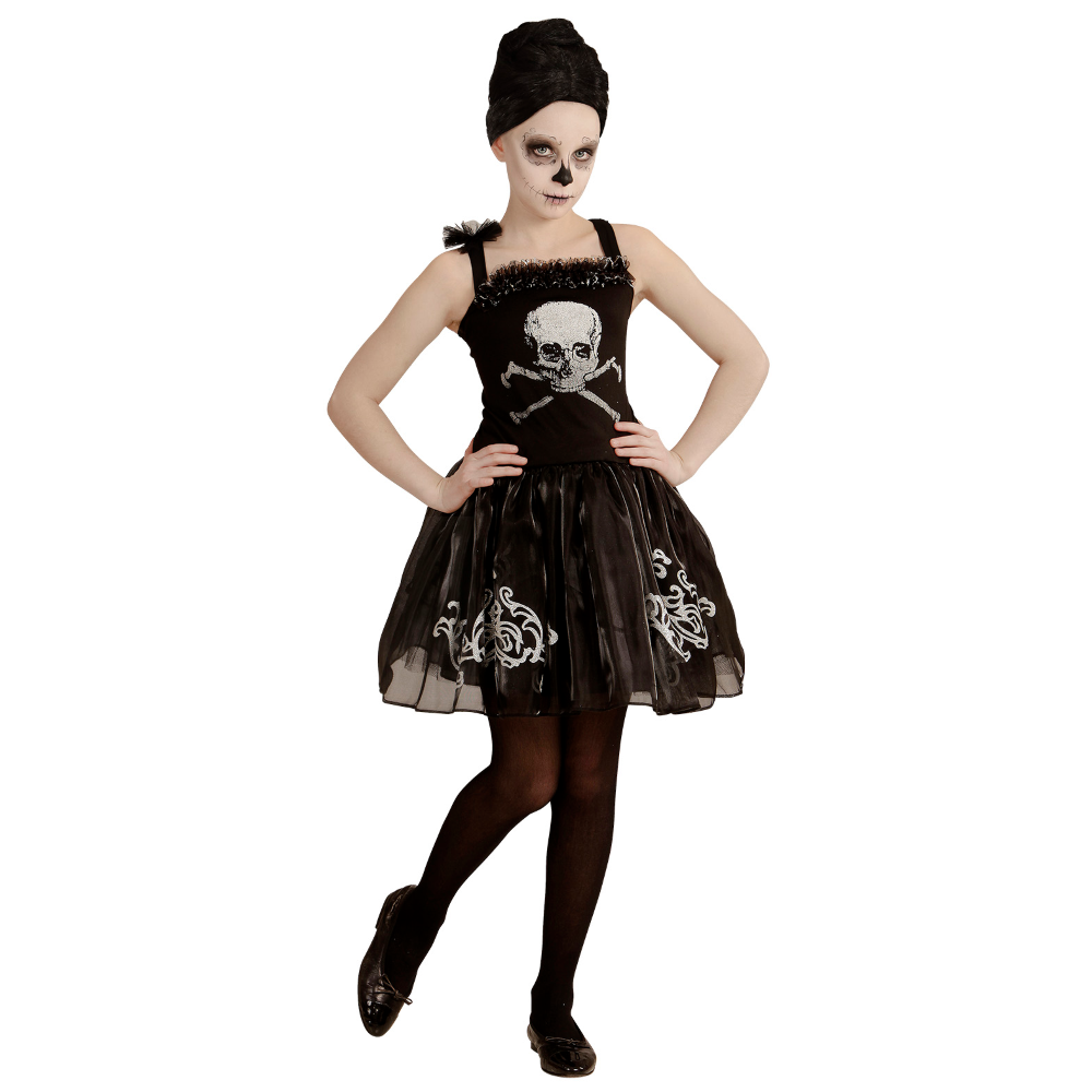 Costume Vestito Abito Travestimento Carnevale Halloween Bambina Skullerina Scheletro Ballerina - 0547