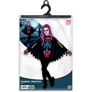 Costume Carnevale + Accessori Scheletro Colorato Poncho Calze Guanti Travestimento Halloween