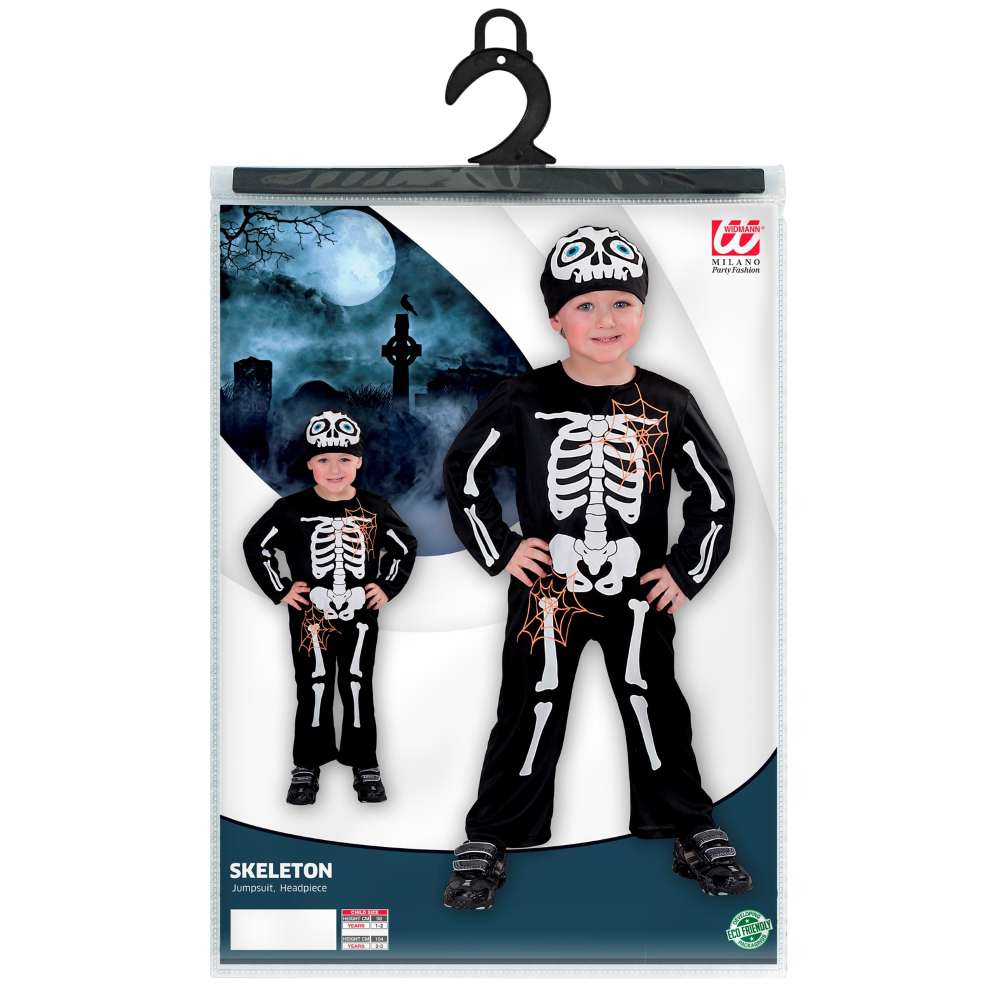 Costume Vestito Abito Travestimento Carnevale Halloween Scheletro Bambino - 4994