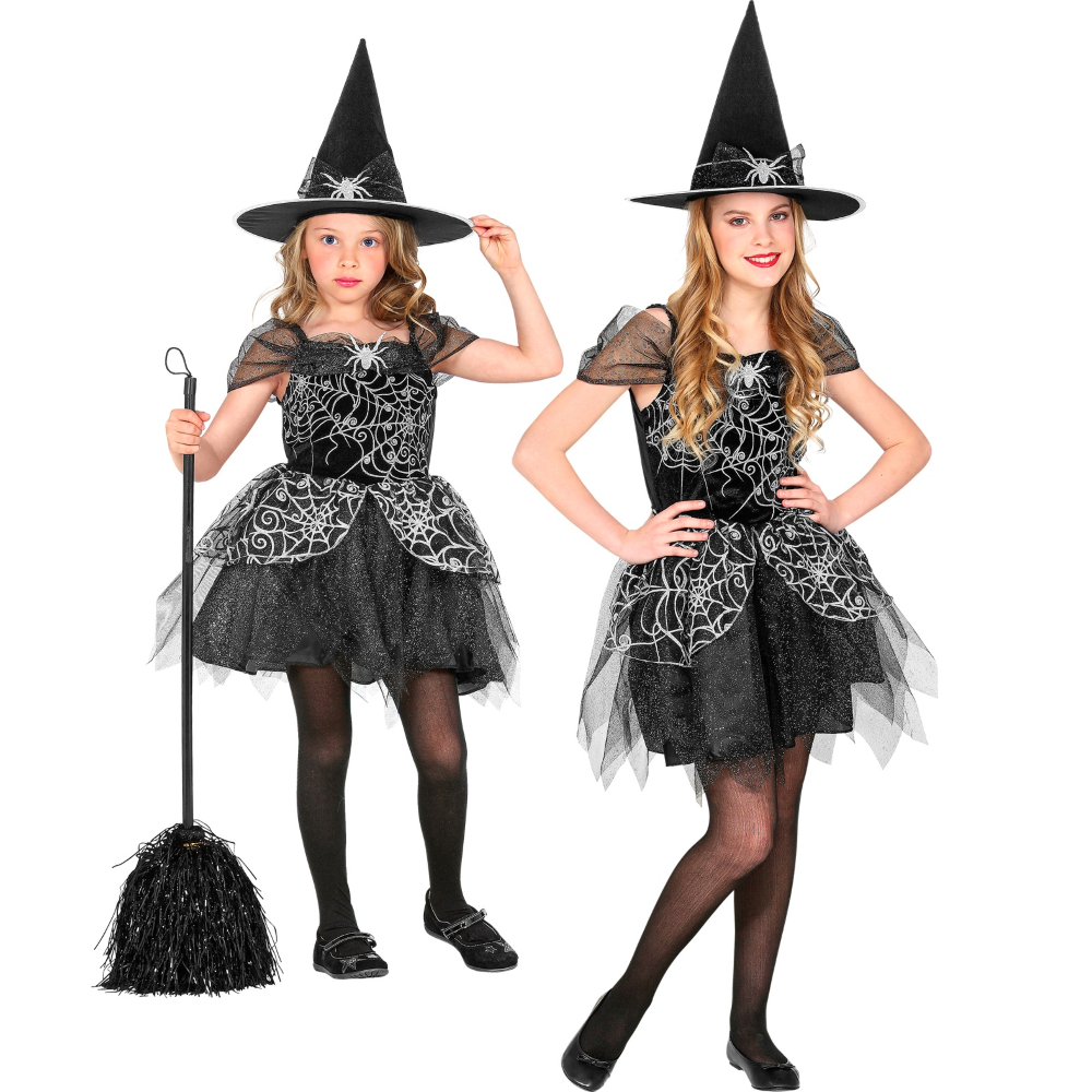 Vestito Carnevale + Accessori Witch Vestito Cappello Scopa Halloween Bambina 4/5 Anni - 9734+03231