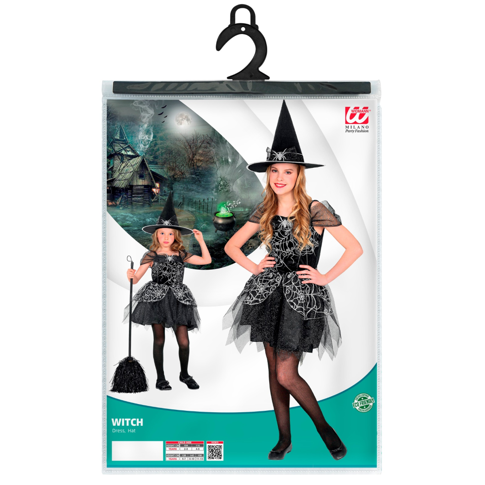 Vestito Carnevale + Accessori Witch Vestito Cappello Scopa Halloween Bambina 5/7 Anni - 9734+03231