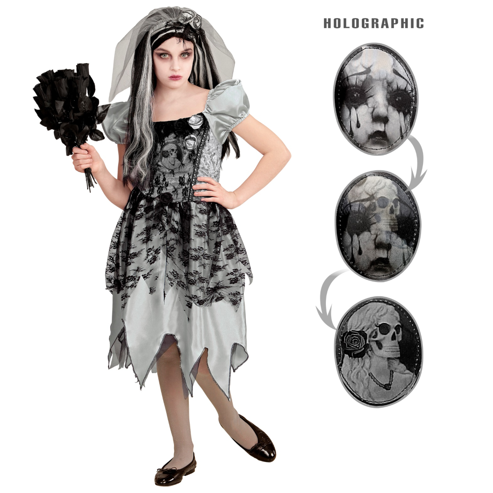 Costume Vestito Abito Travestimento Carnevale Halloween Bambina Sposa Spettrale - 0546