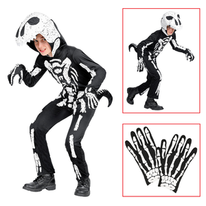 Costume Carnevale + Accessori Scheletro T-Rex Costume Guanti Travestimento Halloween Bambino 4/7 Anni - 0190+34275