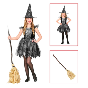 Vestito Carnevale + Accessori Witch Vestito Cappello Scopa Halloween Bambina 2/3 Anni - 9736+03231