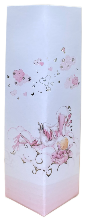 Bomboniera Astuccio Piramide Cicogna Rosa Scatolina Kit 10 Pezzi Senza Confetti