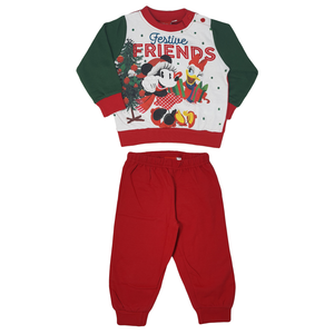 Pigiama Natalizio Minnie Mouse DISNEY T-Shirt Pantalone 100% Cotone Felpato - Min0159/1