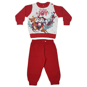 Pigiama Natalizio Minnie Mouse DISNEY T-Shirt Pantalone 100% Cotone Felpato - Min0159/2