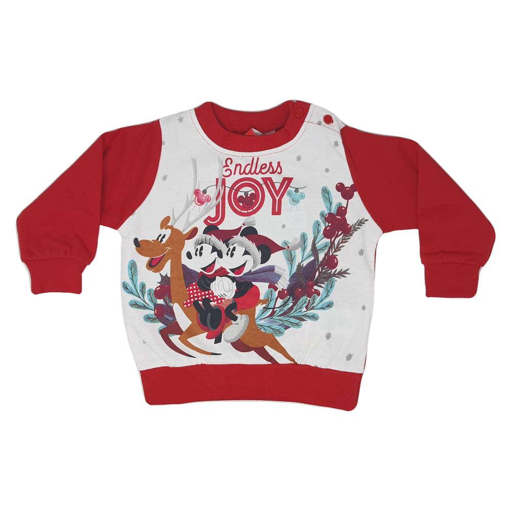 Pigiama Natalizio Minnie Mouse DISNEY T-Shirt Pantalone 100% Cotone Felpato - Min0159/2