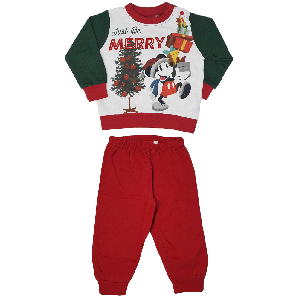 Pigiama Natalizio Mickey Mouse DISNEY Topolino T-Shirt Pantalone 100% Cotone Felpato - Mic0158/1