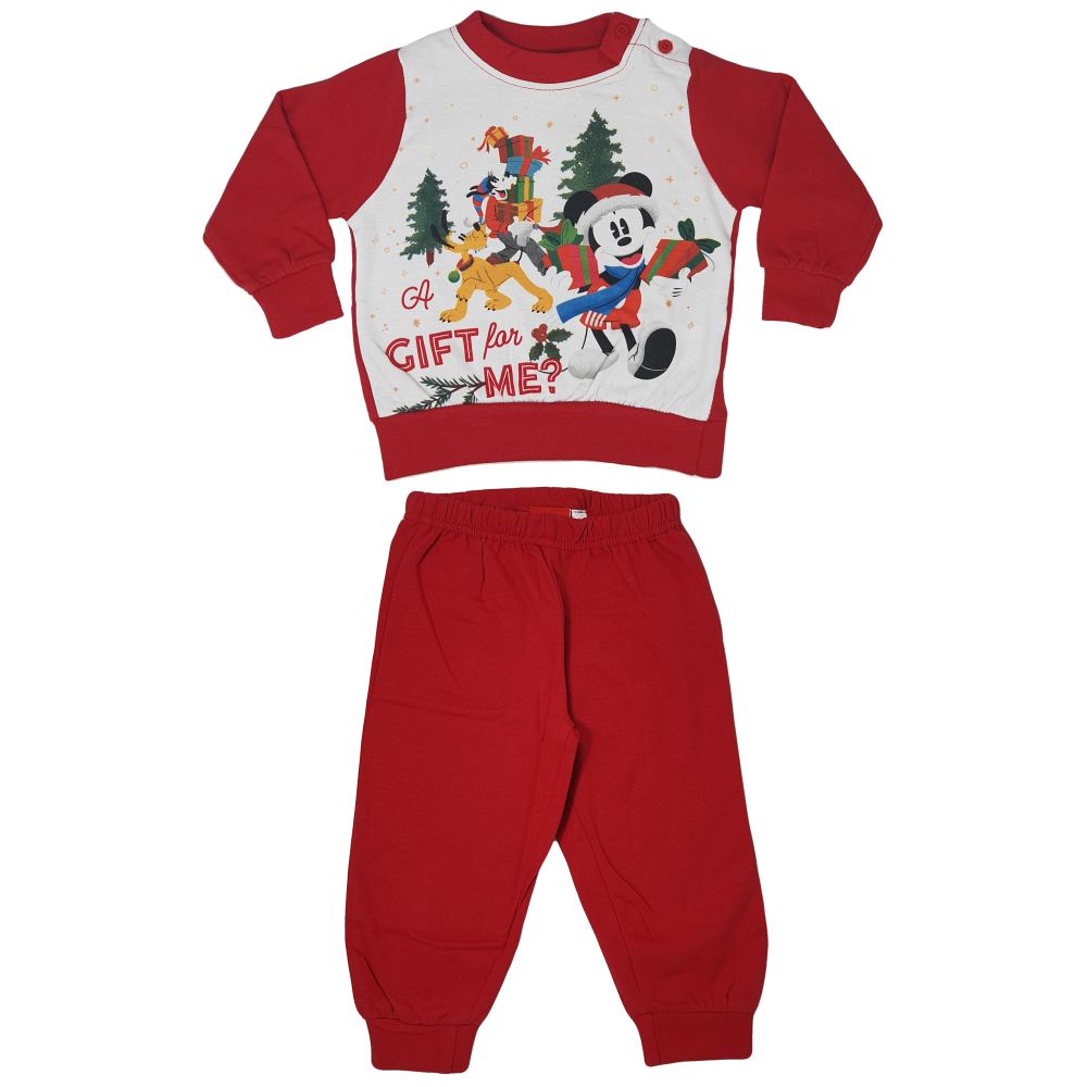 Pigiama Natalizio Mickey Mouse DISNEY Topolino T-Shirt Pantalone 100% Cotone Felpato - Mic0158/2