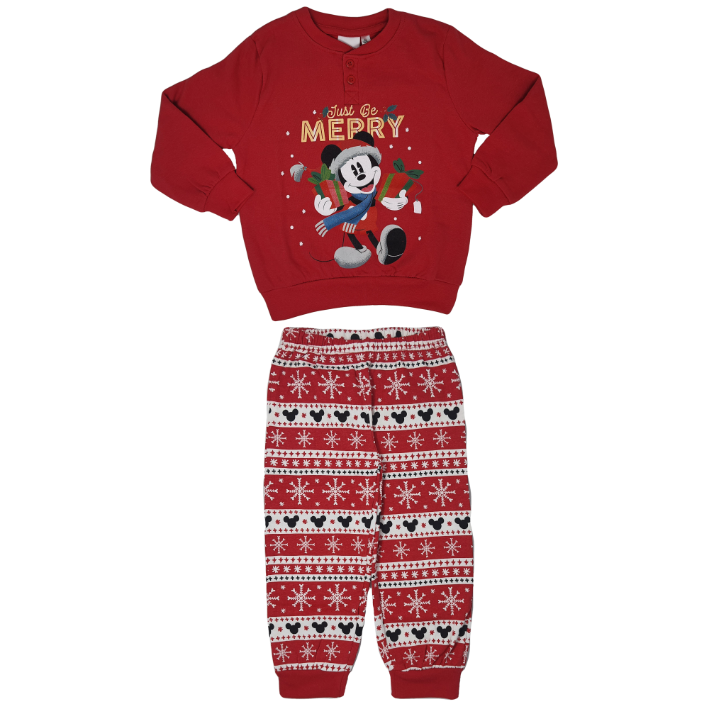 Pigiama Natalizio Mickey Mouse DISNEY Topolino T-Shirt Pantalone 100% Cotone Felpato - Mic0678/2