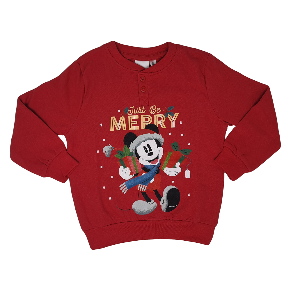 Pigiama Natalizio Mickey Mouse DISNEY Topolino T-Shirt Pantalone 100% Cotone Felpato - Mic0678/2