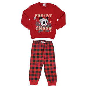 Pigiama Natalizio Mickey Mouse DISNEY Topolino T-Shirt Pantalone 100% Cotone Felpato - Mic0678/1