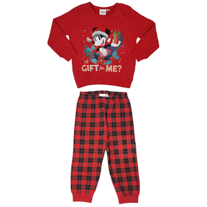 Pigiama Natalizio Minnie Mouse DISNEY T-Shirt Pantalone 100% Cotone Felpato - Min0679/1