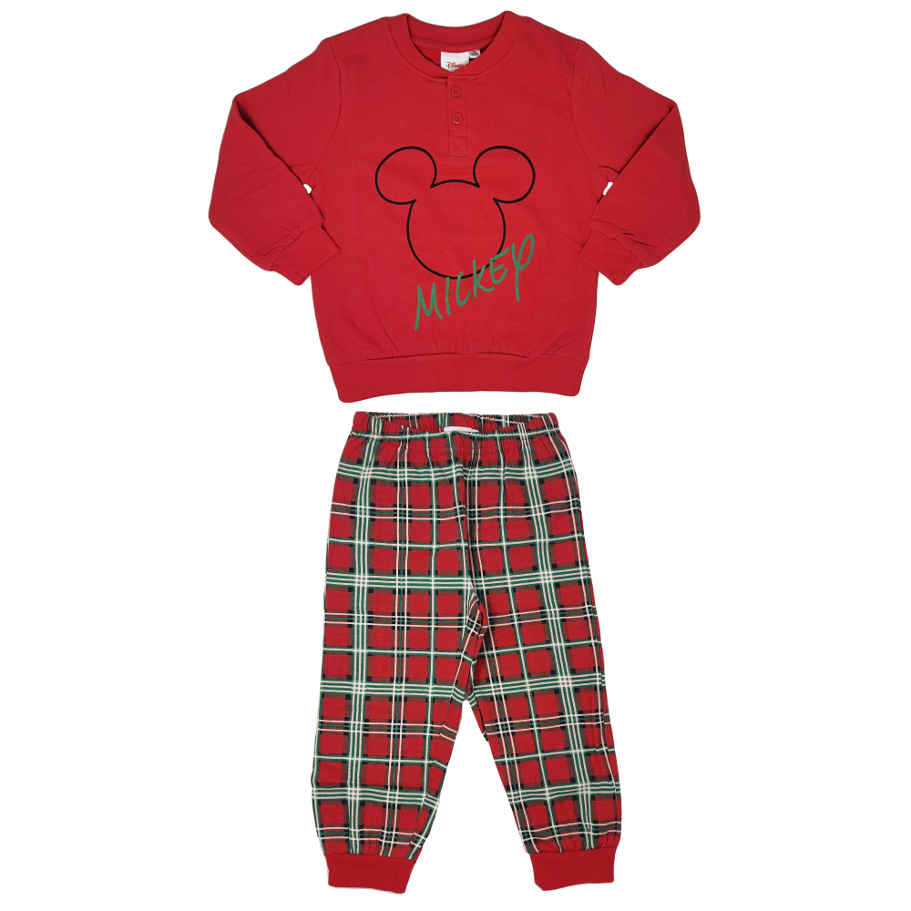 Pigiama Natalizio Mickey Mouse DISNEY Topolino T-Shirt Pantalone 100% Cotone Felpato - Mic0702