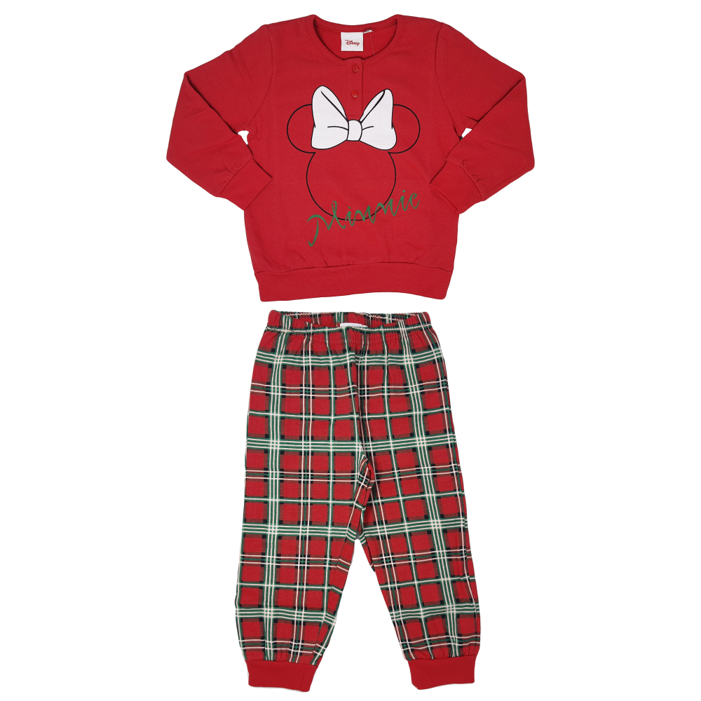 Pigiama Natalizio Minnie Mouse DISNEY T-Shirt Pantalone 100% Cotone Felpato - Min0704