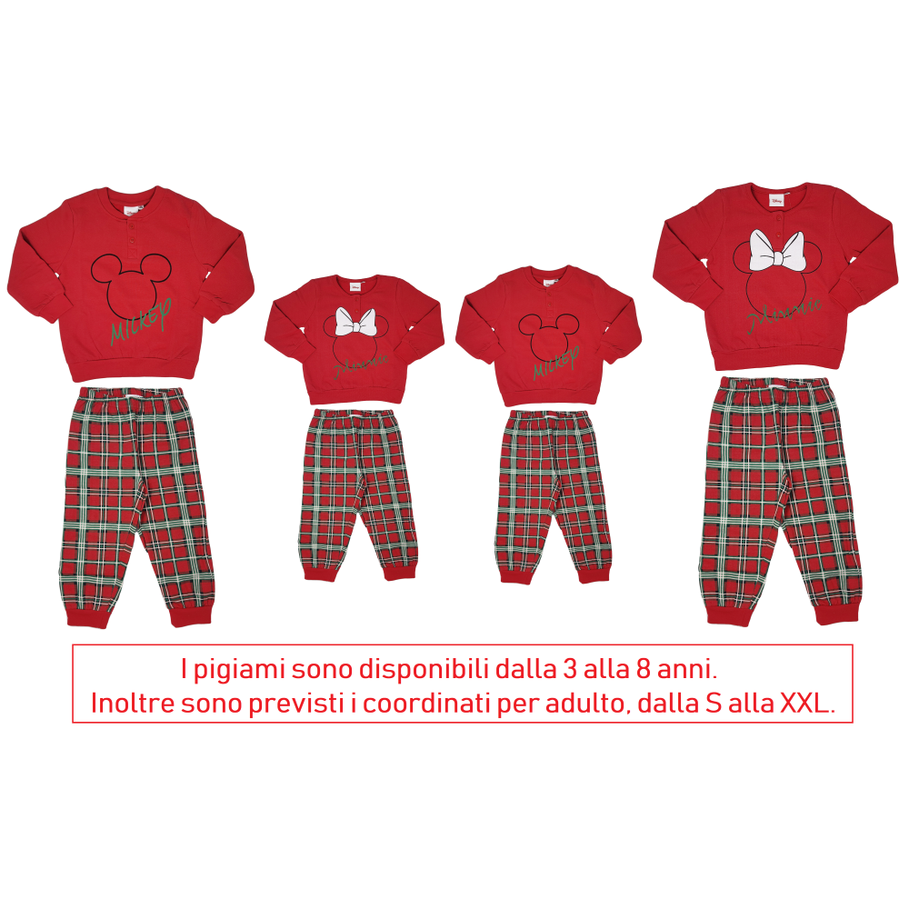 Pigiama Natalizio Minnie Mouse DISNEY T-Shirt Pantalone 100% Cotone Felpato - Min0704