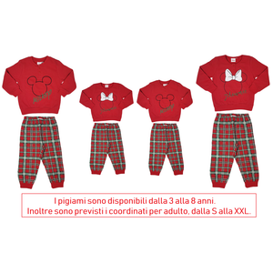 Pigiama Natalizio Minnie Mouse DISNEY T-Shirt Pantalone 100% Cotone Felpato - Min0704