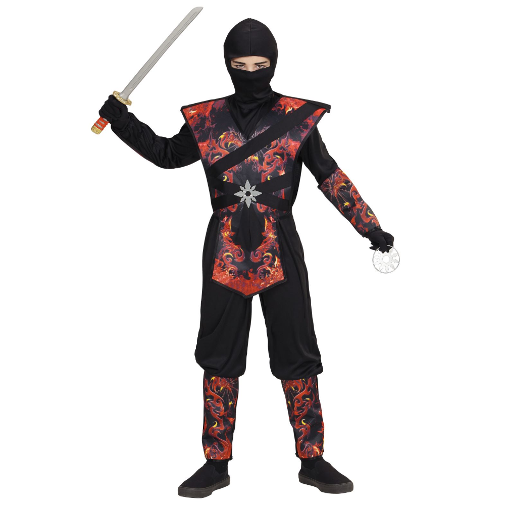Vestito Carnevale + Accessori Ninja Drago in Fiamme Spada Travestimento 4/5 Anni - 0563+2727n
